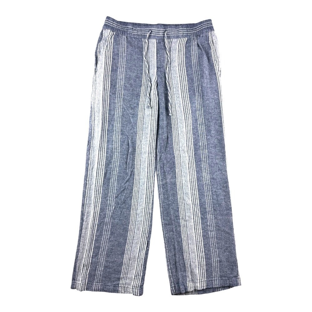 Old Navy Womens Blue White Striped Linen Blend Wide Leg Drawstring Pants Small